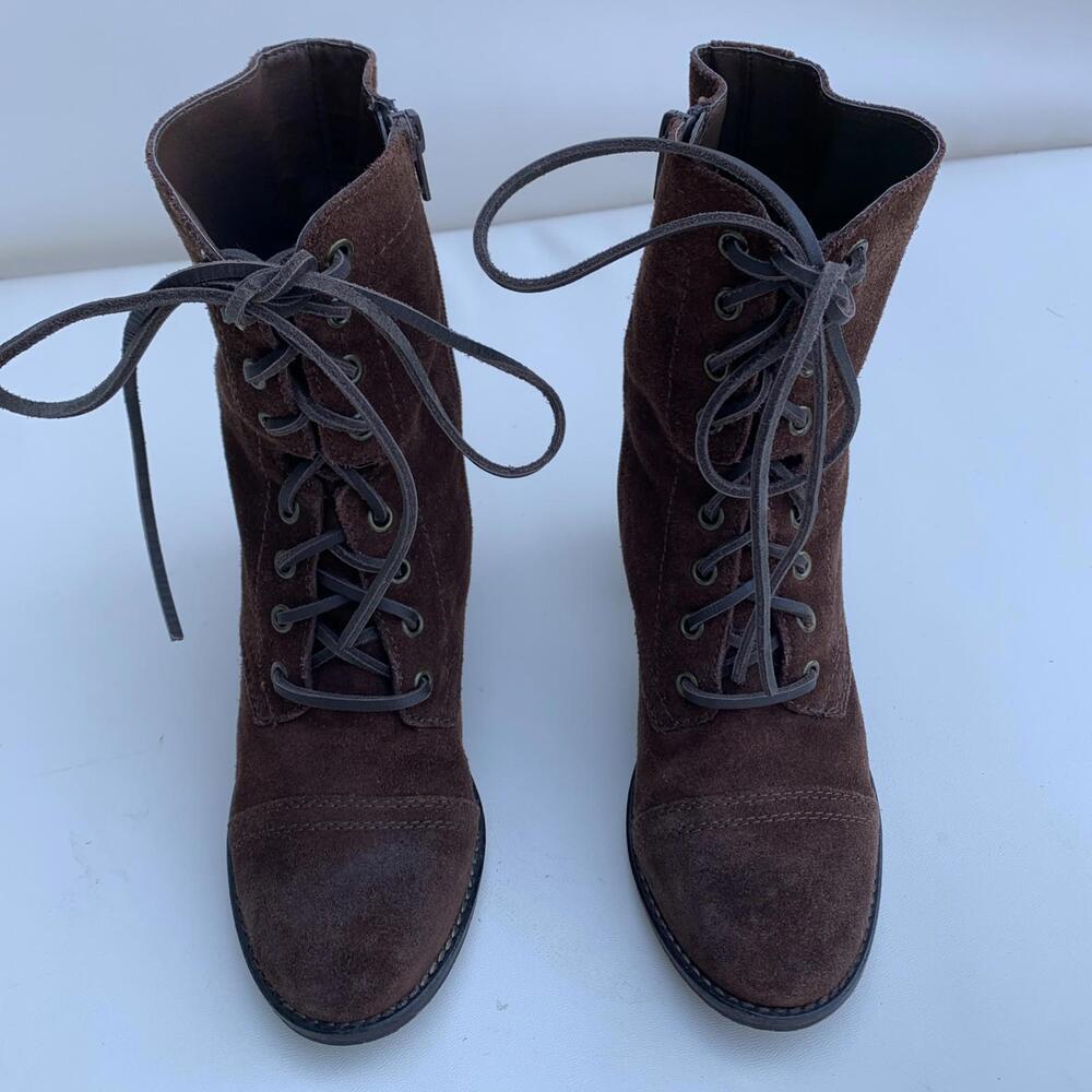 Steve Madden Gretell Boots Womens Sz 9 Brown Lace Up Heeled Leather - Picture 2 of 14